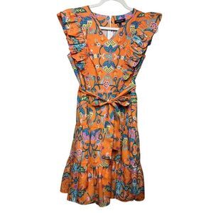 Beulah Style Orange Ruffle Mini Dress Sz. S